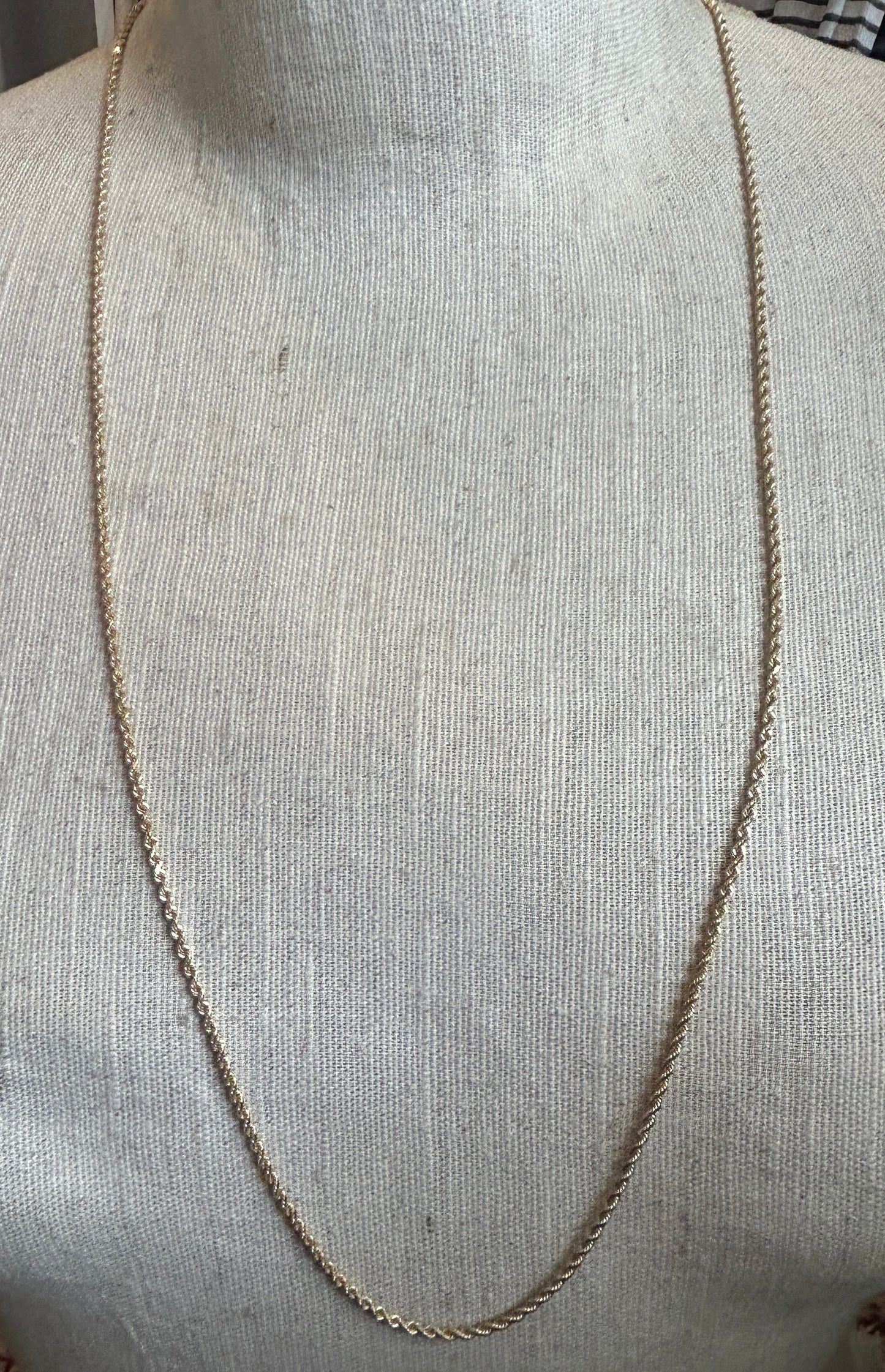 14k Yellow Gold Twist Rope Chain Necklace 30" Long x 2mm Wide