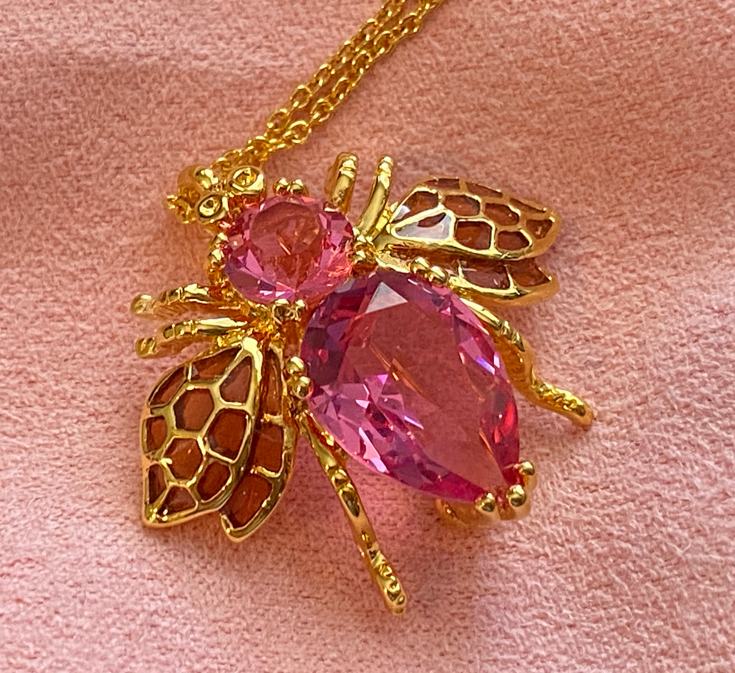 Joan Rivers Hope Bee Pink Crystal Brooch Pendant Necklace in Box