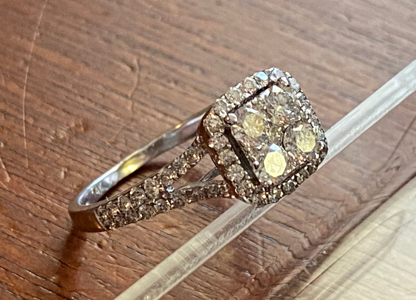 14k White Gold .75ctw Round Diamond Engagement Halo Ring Sz 7.75