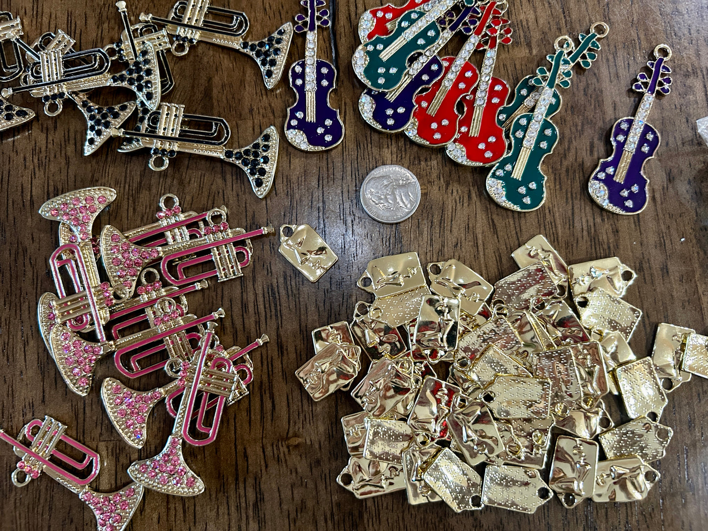 Lot Modern New Charms Pendants Musical Instruments Rhinestones Gold Tone Guitar