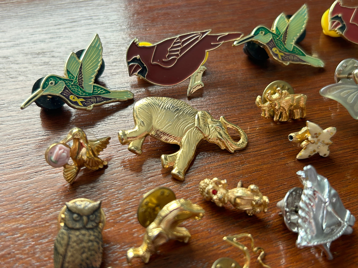 Vintage to Now Brooch Pins Pinback Lot Animals Butterflies Elephant Tigers Birds