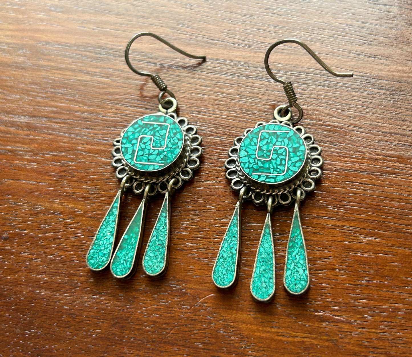 Vintage Sterling Silver 925 Turquoise Drop Dangly Pierced Earrings