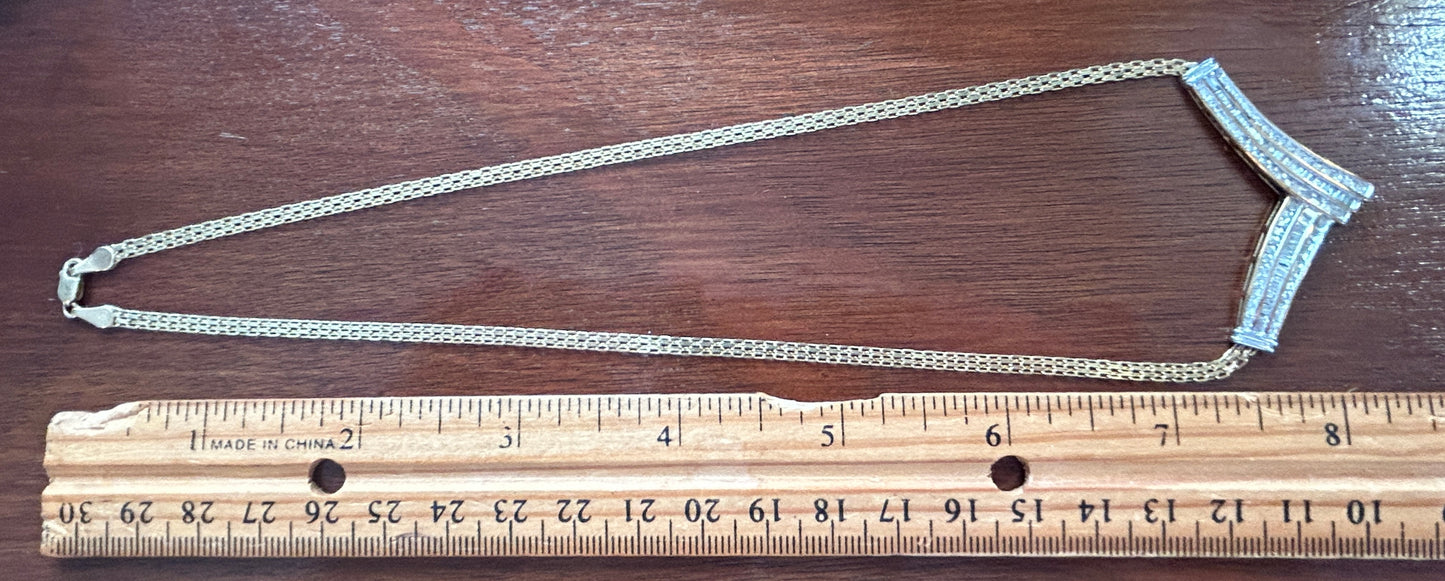 10k Yellow Gold 1ctw Natural Baguette Round Diamond V Shaped Necklace
