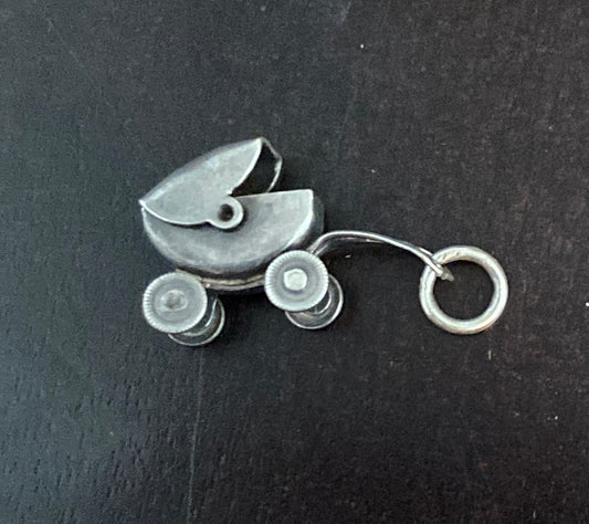 Sterling Silver 925 Baby Carriage Stroller Pram Charm