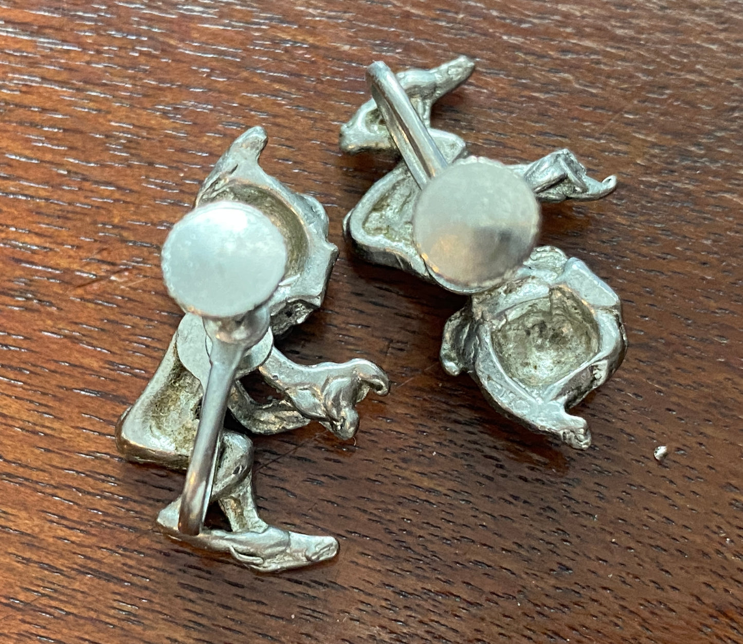 Vintage Silver Tone Elf Mischief Screwback Earrings