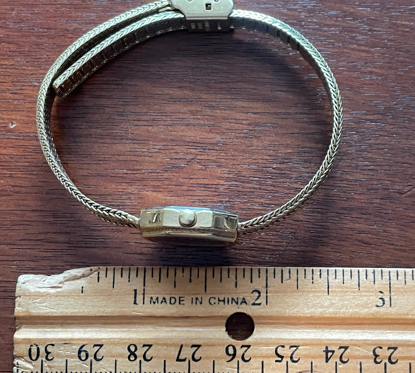 Vintage Elgins Women's Wristwatch Black Dial Herringbone Gold Tone Band