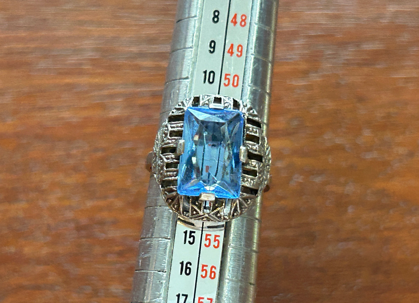 Art Deco Style Blue Glass 835 Silver Ring Sz 6.25