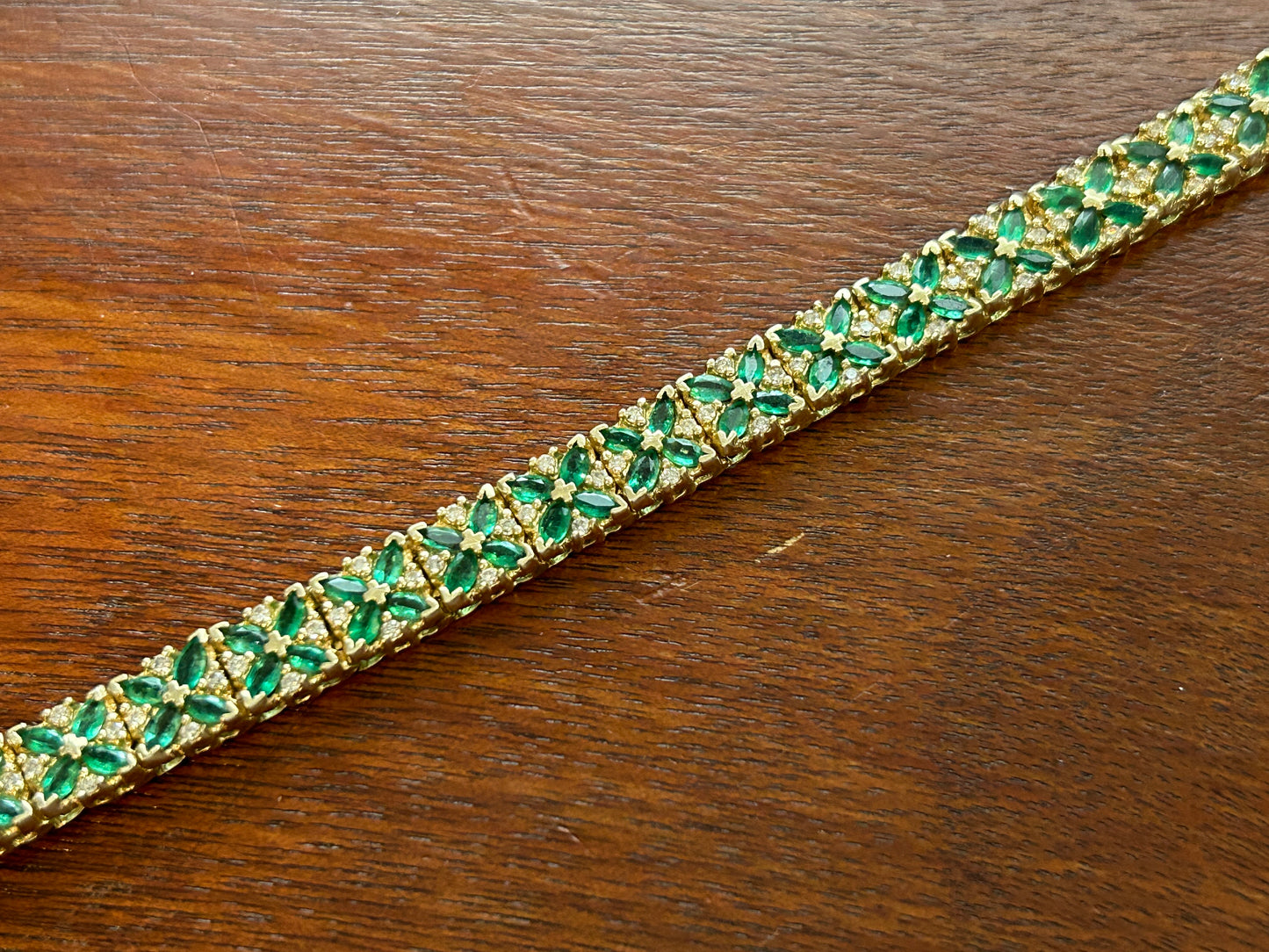 Signed BITA 14k Yellow Gold Marquise Emerald Diamond Accent Tennis Bracelet