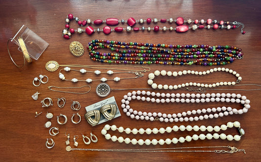 Vintage to Now Beaded Jewelry Lot Hoop Earrings Faux Pearl Bracelets Necklaces