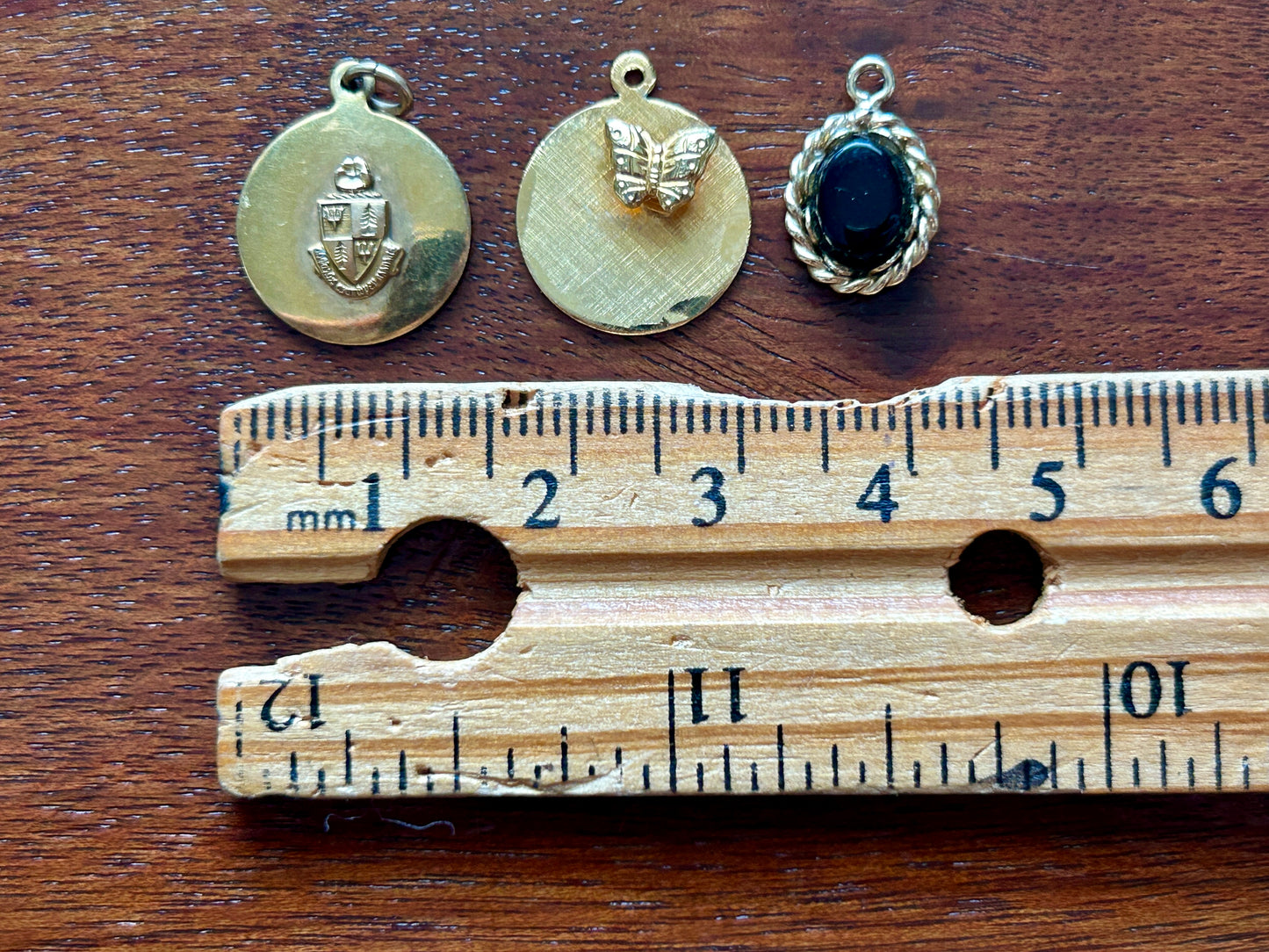 Vintage Gold Filled Pendant Charm Lot Only Butterfly Shield Round Rope Trim