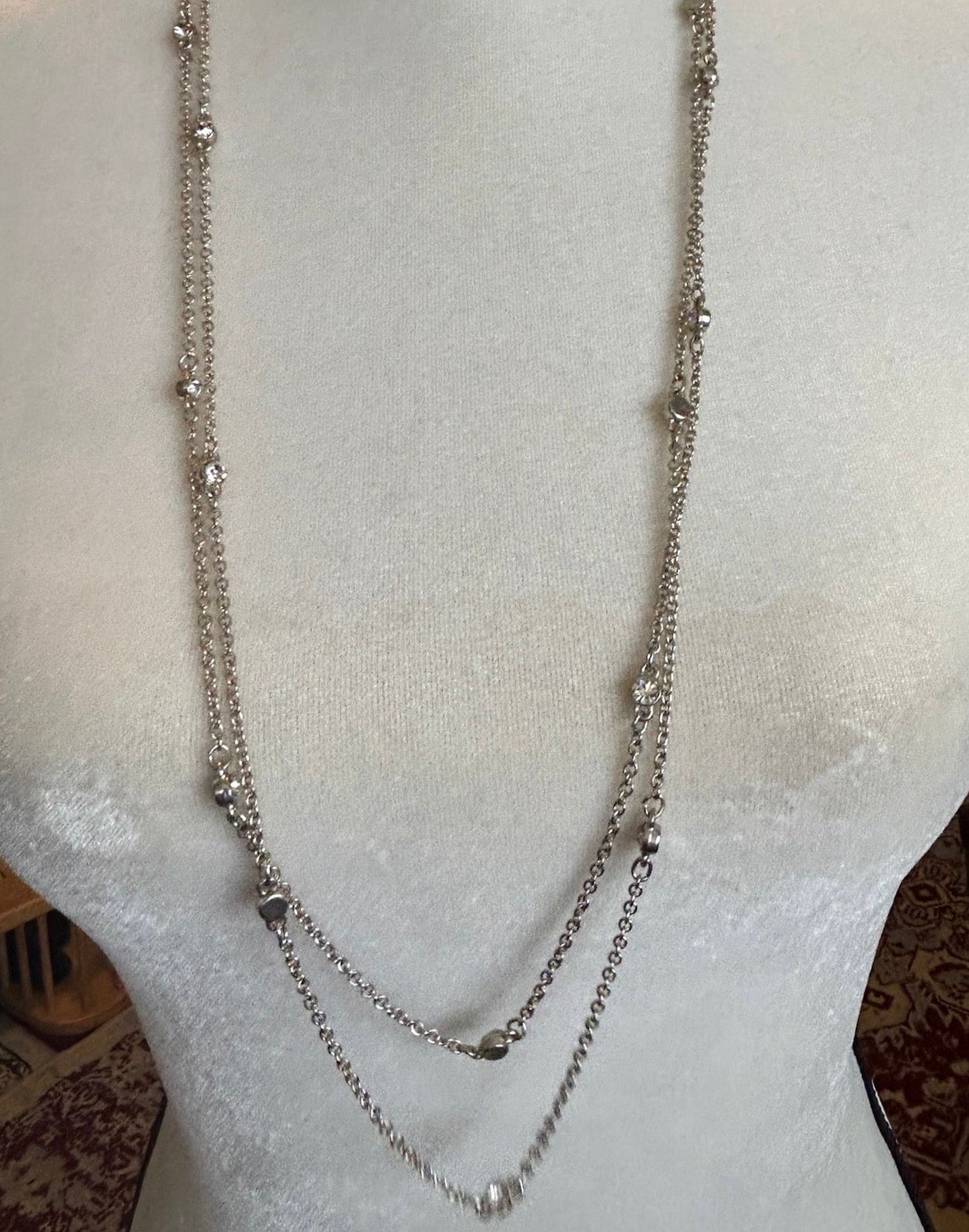 Ann Taylor Loft Silver Tone Chain Rhinestone Multistrand Necklace