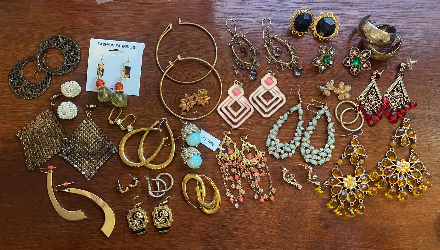 Vintage to Now Pierced Earring Lot Chandelier Dangly Drop Bead Rhinestones