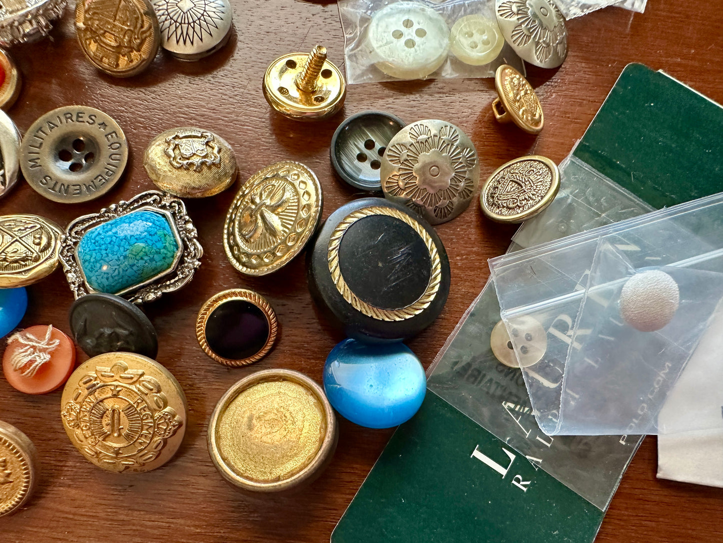 Vintage Button Lot Lion Nursing Miltary Gold Cabochon Enamel Earrings Covers