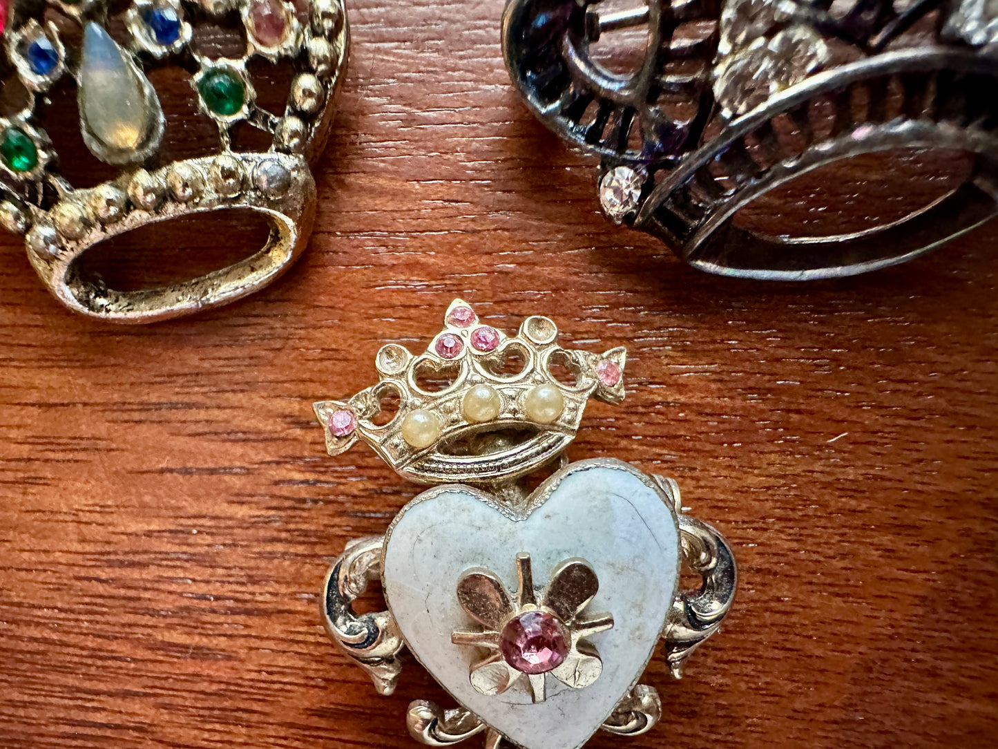 Vintage Crown Brooch Pin Lot Heraldry Coro Rhinestone Royal Heart Enamel