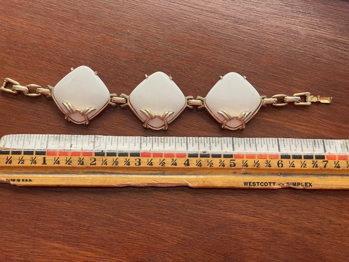 Vintage White & Gold Tone Panel Bracelet