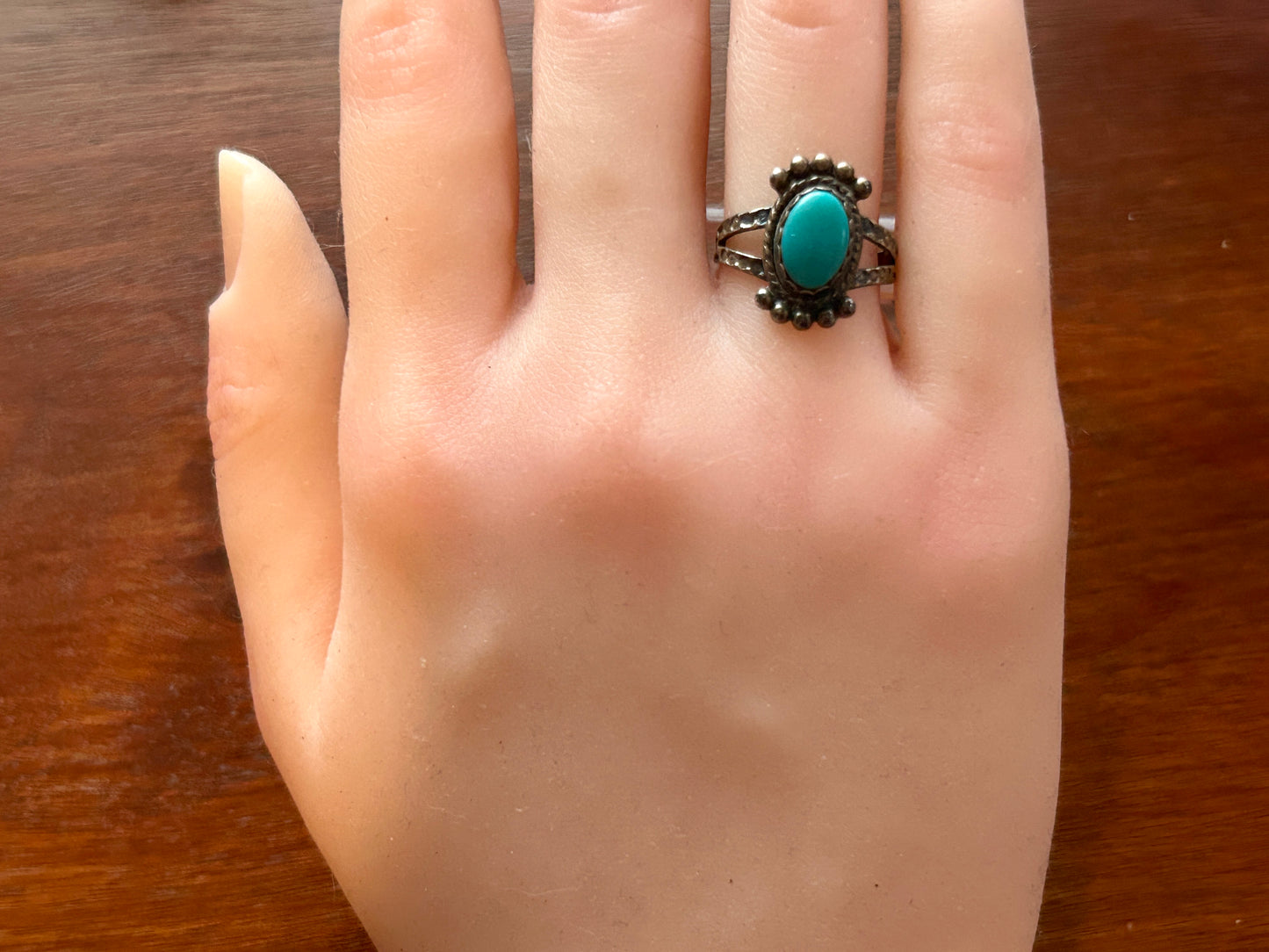 Vintage Sterling Silver 925 Real Turquoise Ring Sz 6.75