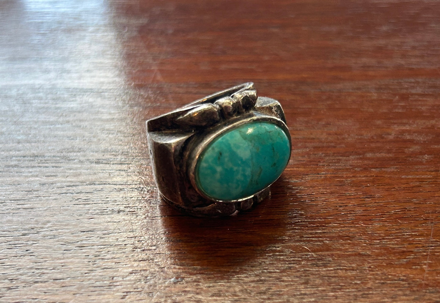 Vintage Southwestern Sterling Silver Ring Oval Turquoise Stone Sz 5.5