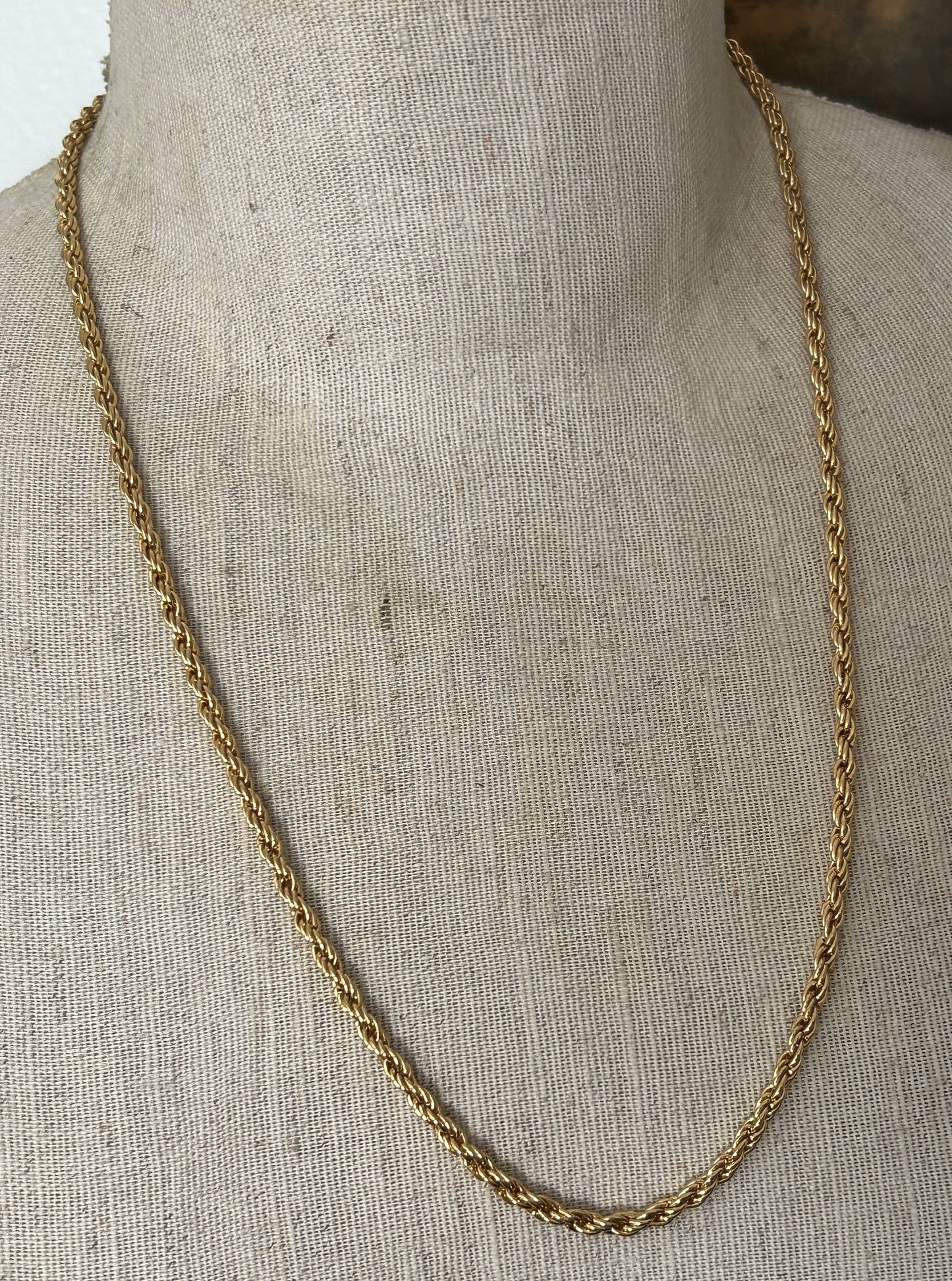 Vintage Yellow Gold Tone Rope Chain Necklace 24"