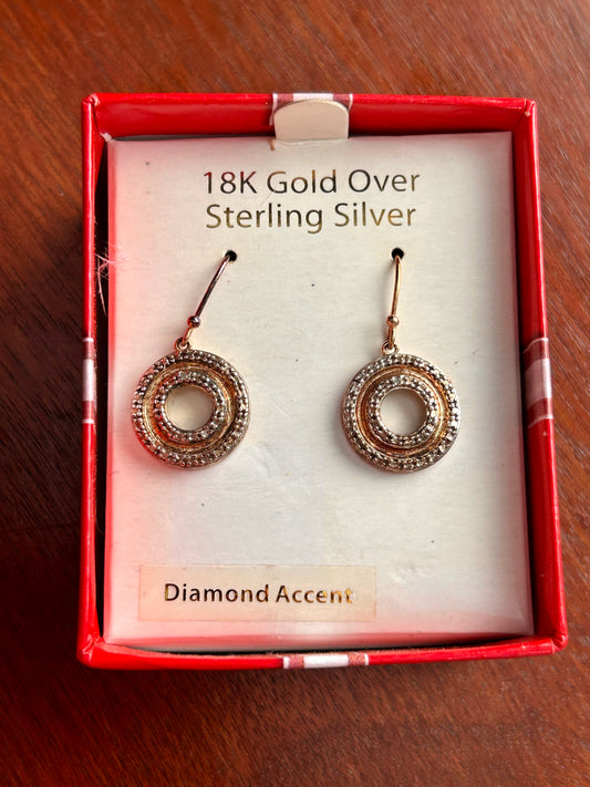 18k Yellow Gold over Sterling Silver 925 Diamond Accent Dangly Pierced Earrings