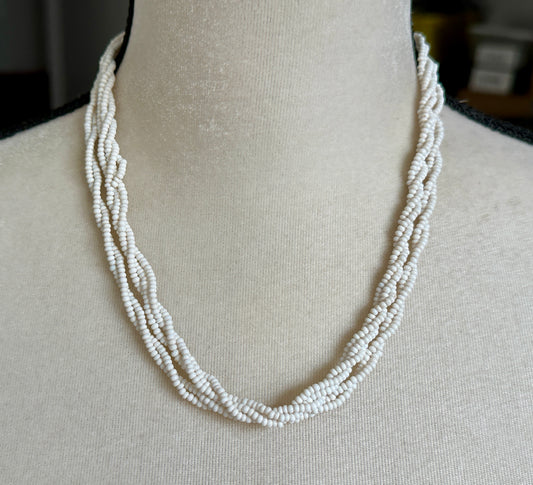 Vintage White Seed Bead Twist Chain Multistrand Necklace 19.5" Long