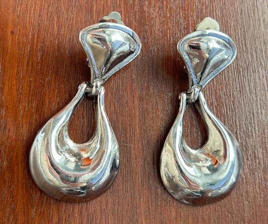 Vintage Silver Tone Chunky Door Knocker Earrings