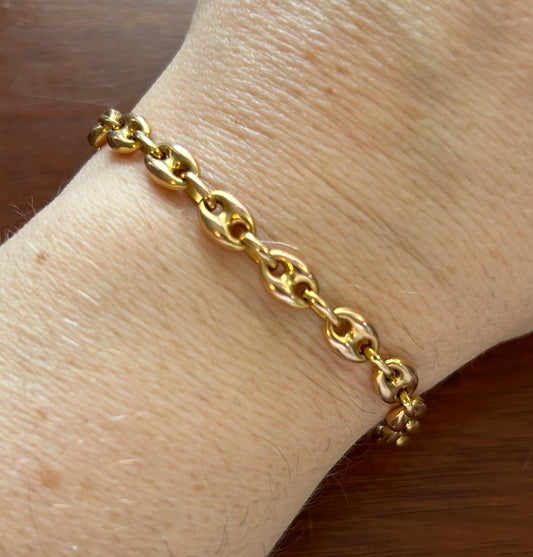 14k Yellow Gold Puffy Anchor Chain Link Bracelet 8" Long