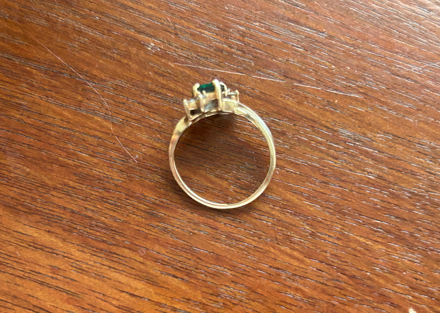 10k Yellow Gold Simulated Emerald Diamond Accent Ring Sz 4.25