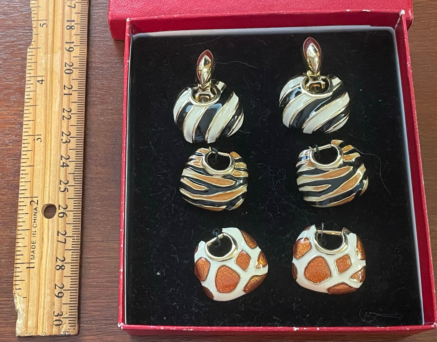 Vintage KJL Kenneth Jay Lane Animal Print Clip on Earrings Set of 3