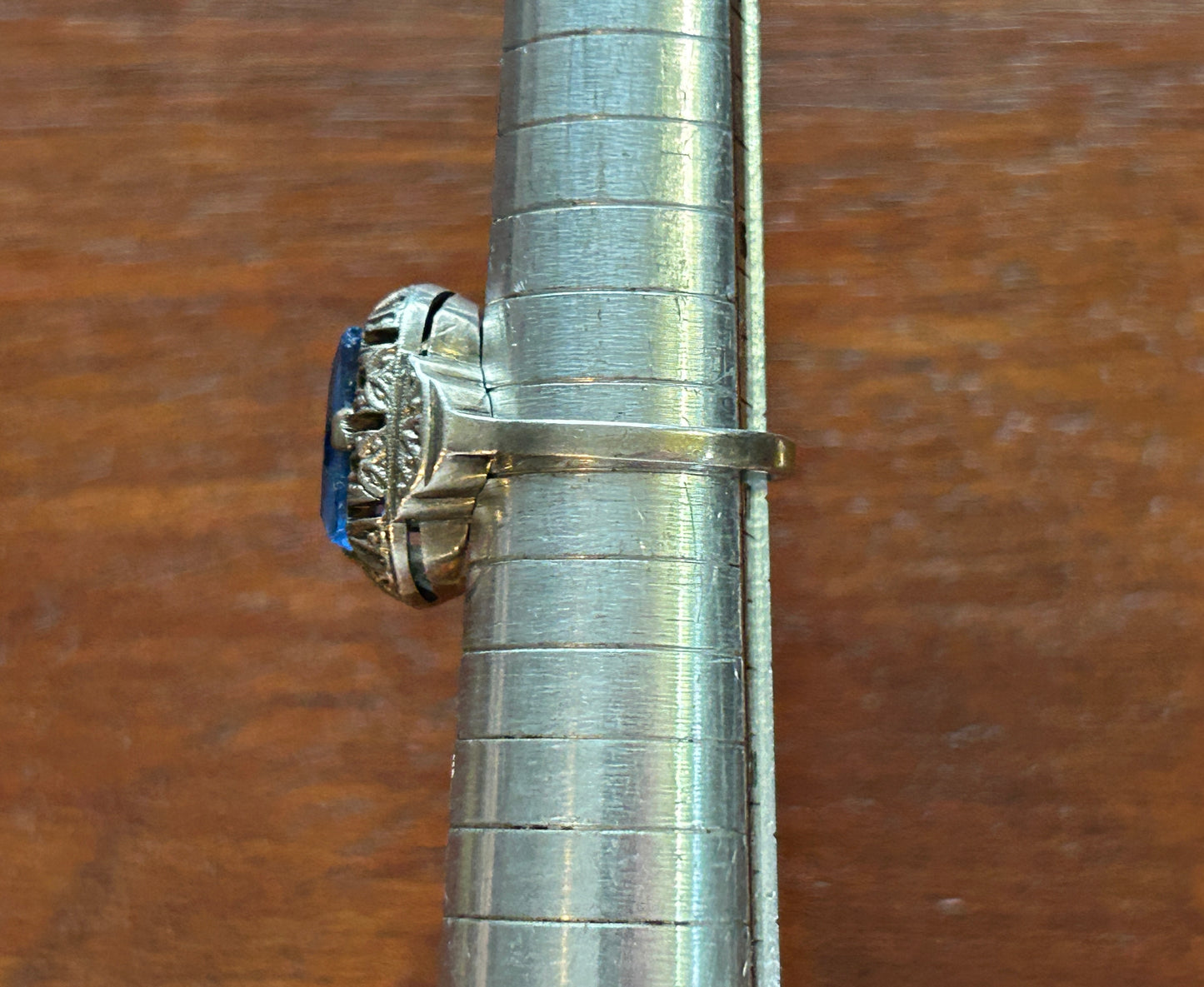 Art Deco Style Blue Glass 835 Silver Ring Sz 6.25