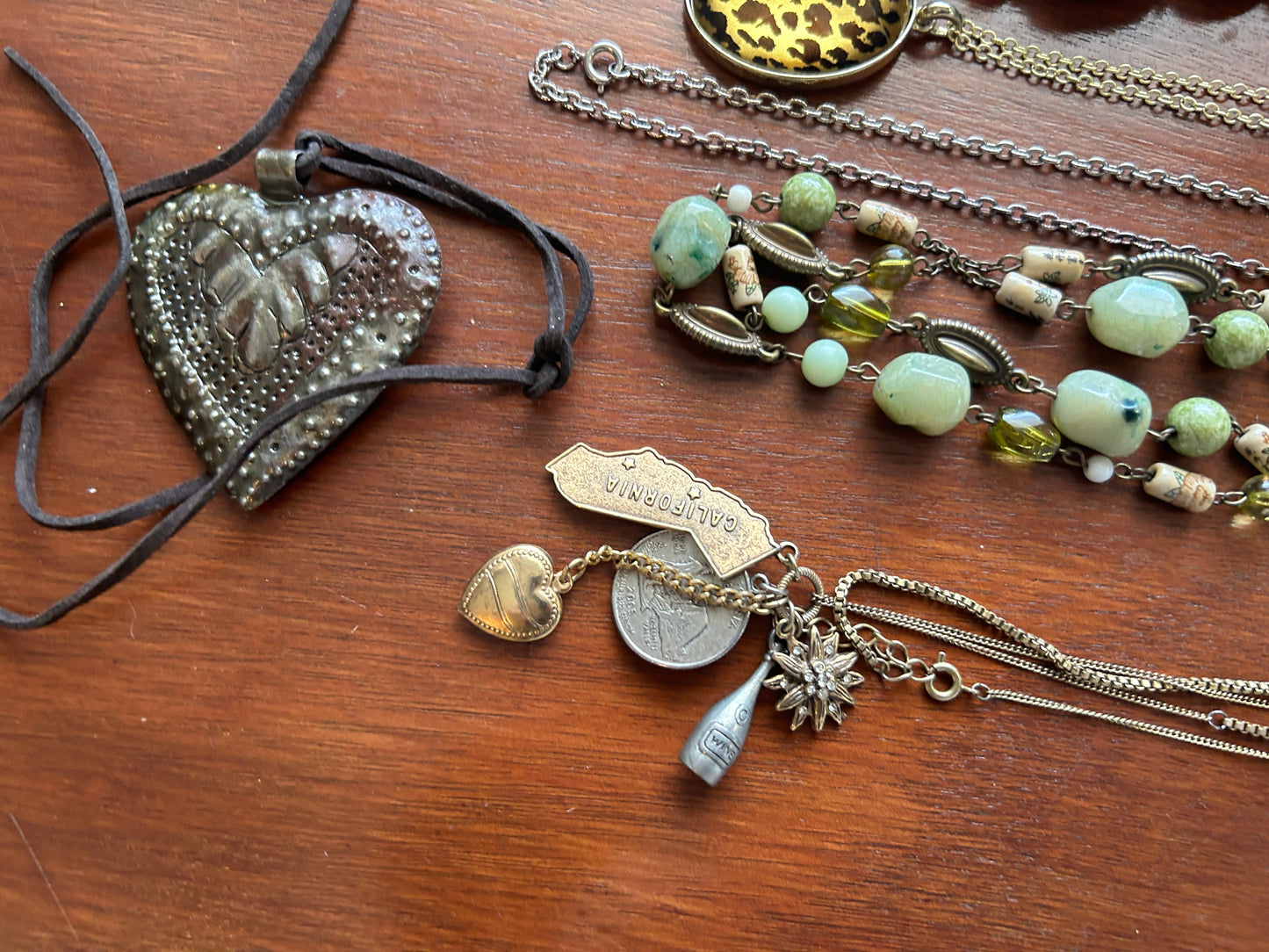 Vintage to Now Earth Tone Jewelry Lot Beads Pendants Leaf Gold Leaf Heart & More