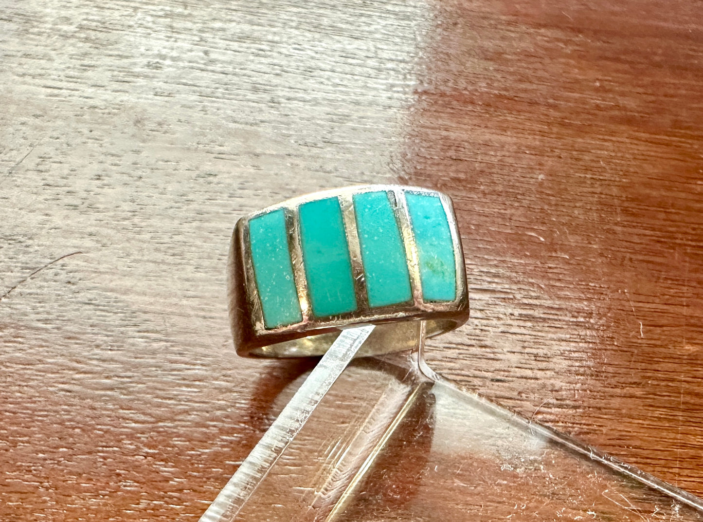 Silver 925 Turquoise Inlay Band Ring Sz 7.75