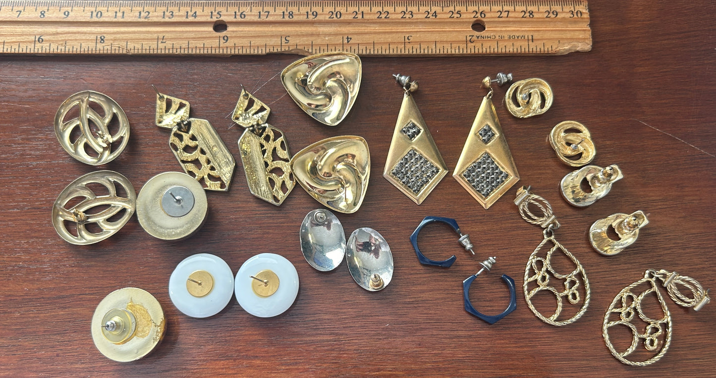 Vintage 80's Pierced Earrings Earring Lot Glass Enamel Doorknockers Cabochon
