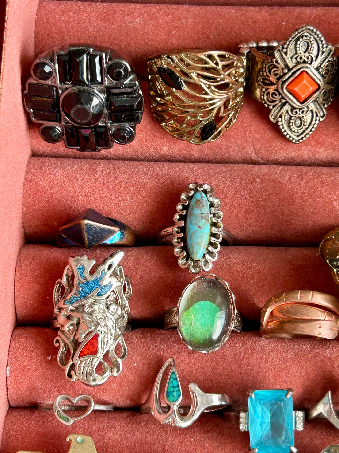 Vintage to Now Fashion Costume Cocktail Ring Lot Southwest Faux Turquoise & More