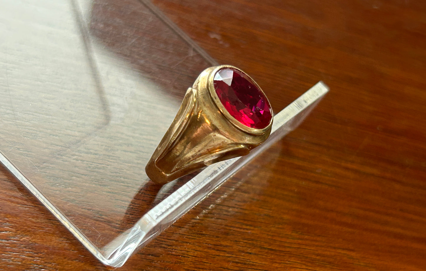 Vintage Men's Dason 10k Yellow Gold Simulated Ruby Signet Ring Sz 8