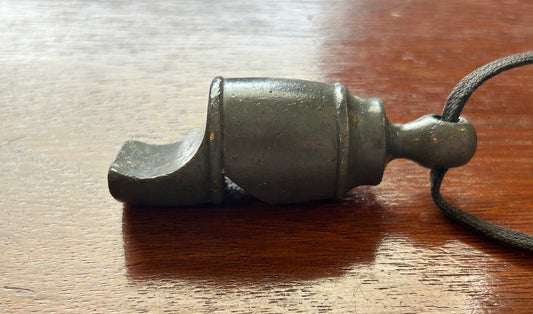 Antique Vintage Heavy Duty Metal Whistle Wood Cork Ball Bead