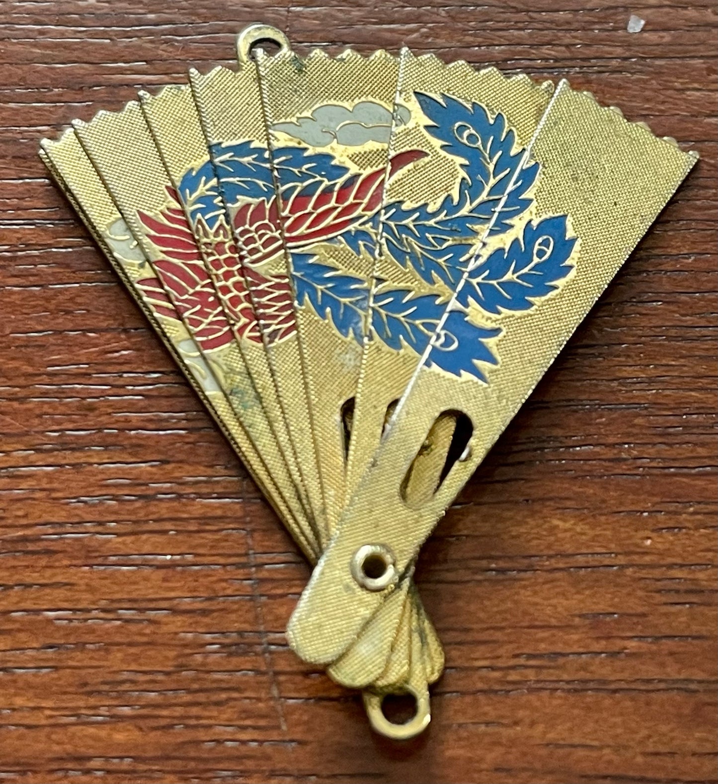 Vintage Gold Tone Folding Fan Phoenix Necklace Pendant