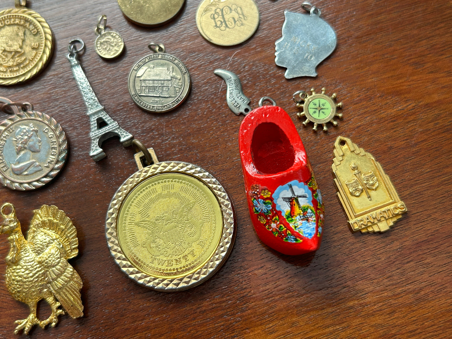 Vintage Charm Pendant Lot Travel World Souvenir Eiffel Tower Coin & More