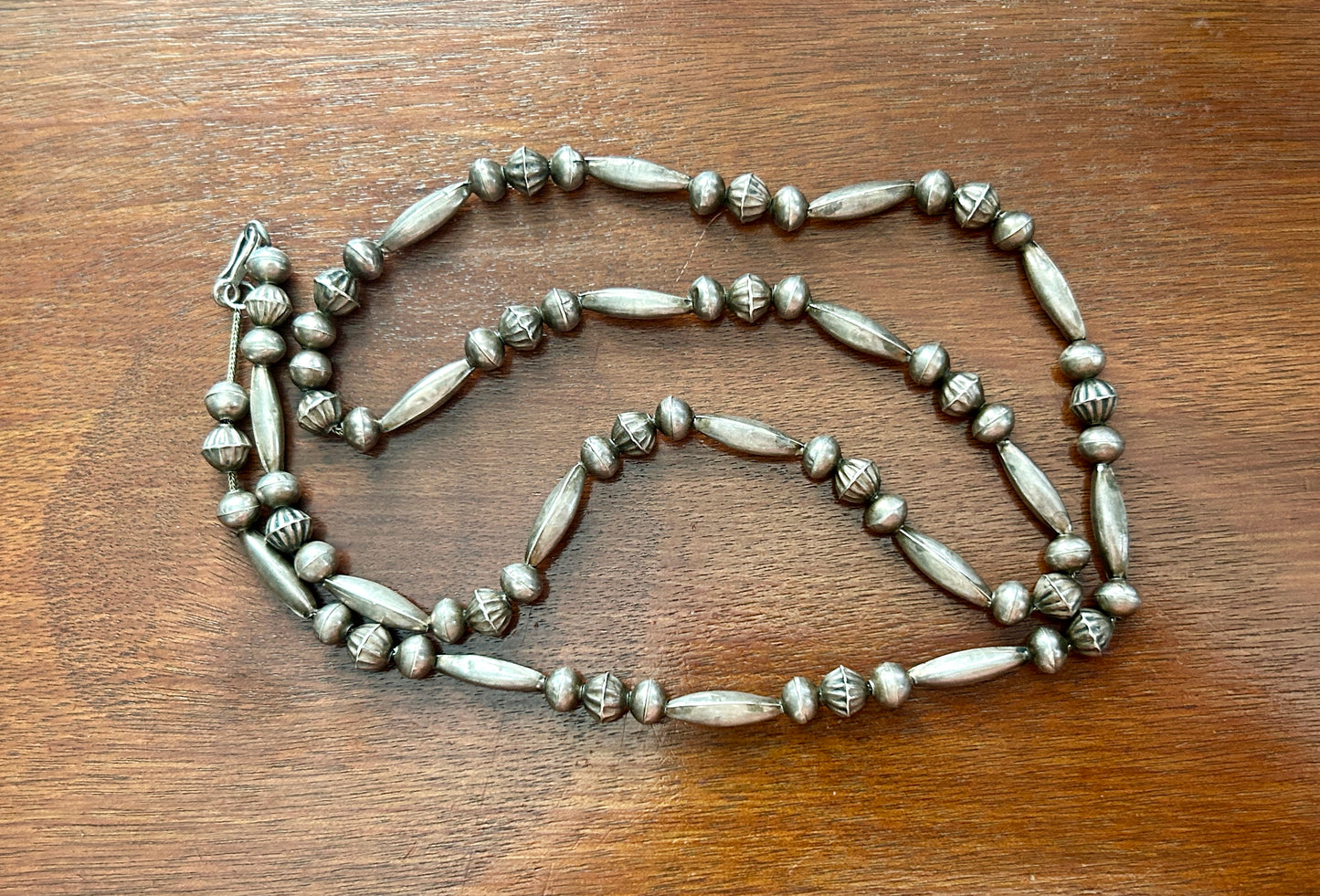 Silver Old Pawn Navajo Hollow Bead Necklace