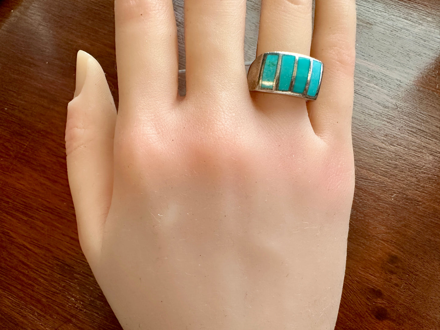 Silver 925 Turquoise Inlay Band Ring Sz 7.75