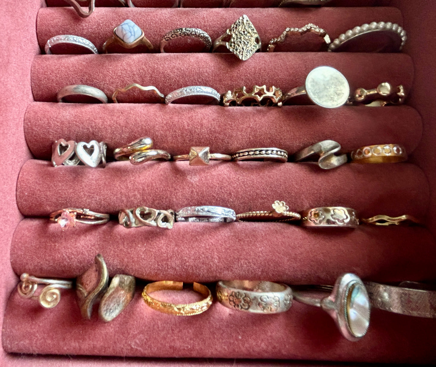 Vintage to Now Lot of Rings Bands Gold Silver Tone Rhinestones Faux Pearls