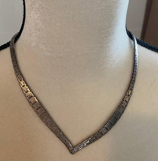 Signed IBB Sterling Silver 925 Wide V Necklace