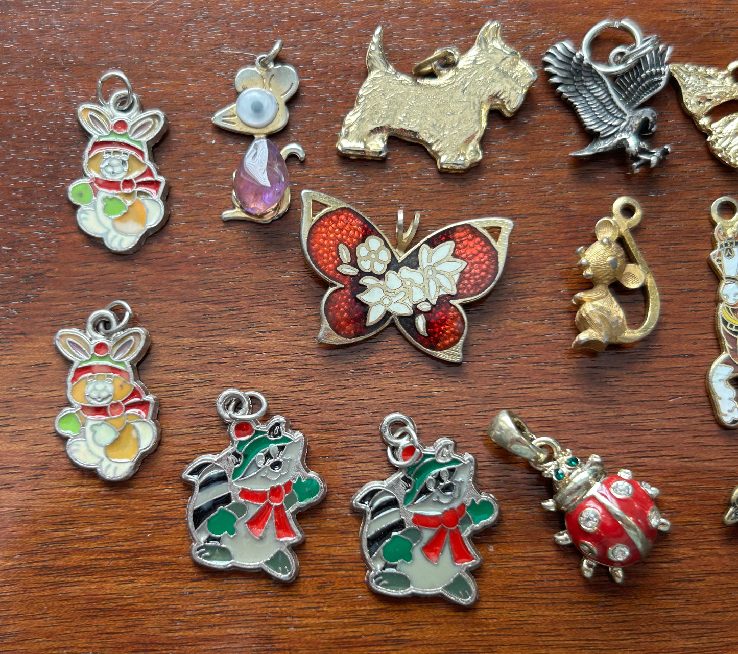 Vintage to Now Lot of Animal Charms Pendants Enamel Cloisonne Horse Butterfly