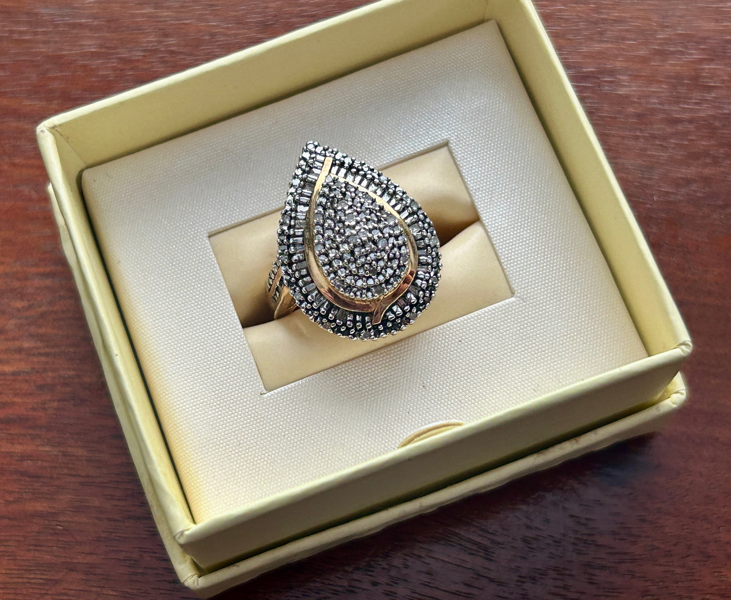 Heng Ngai HN Large Gold Plate over Sterling Silver 925 Diamond Pave Ring Sz 7