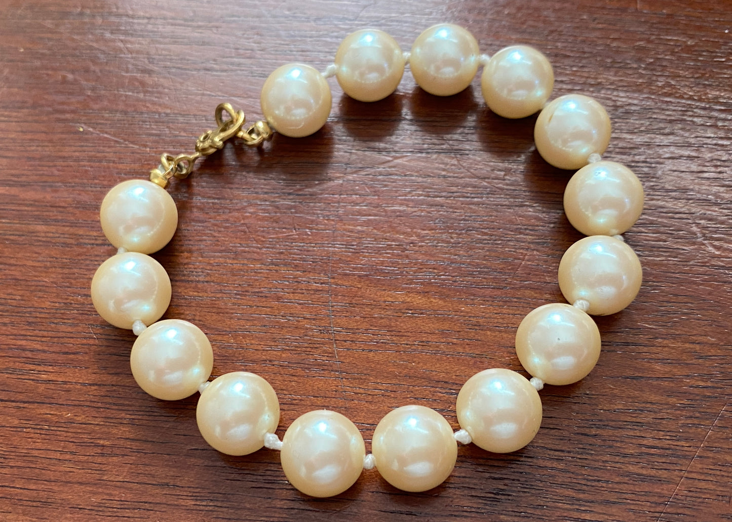 Ivory Large Faux Pearl Knotted Strand Bracelet