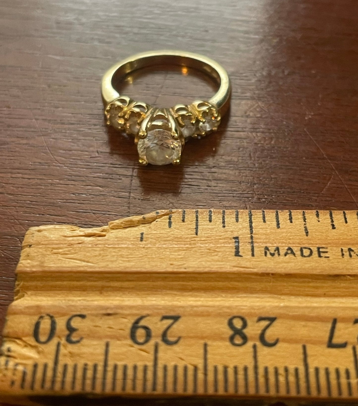 14k Yellow Gold 5 Round Cubic Zirconia Ring Sz 4.75