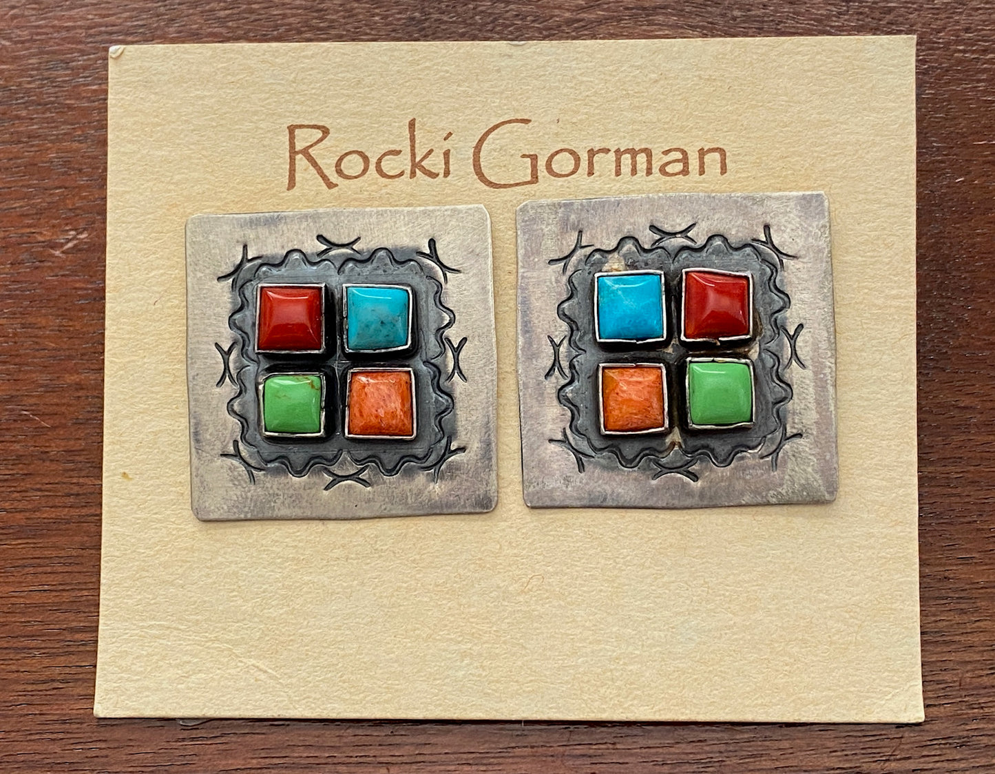 Rocki Gorman Sterling Silver 925 Turquoise Red Coral Pierced Earrings