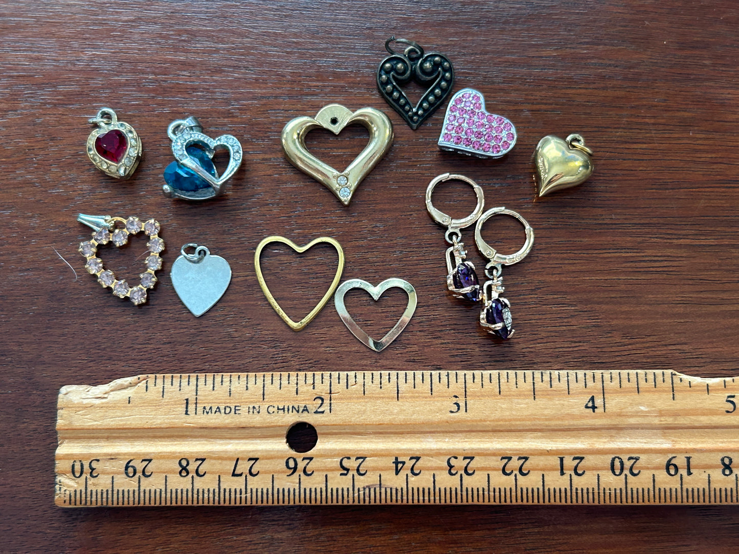 Vintage to Now Lot of Heart Pendants Charms Monet Puffy Rhinestone Gold Tone