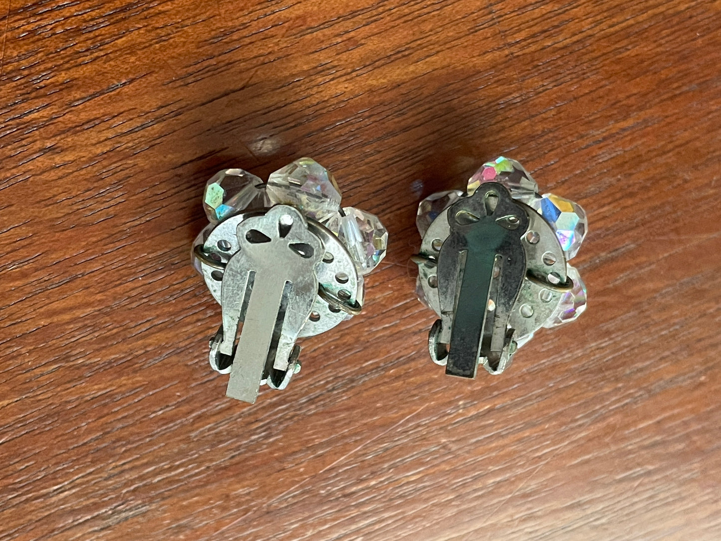 Vintage Small Aurora Borealis Cluster Clip On Earrings