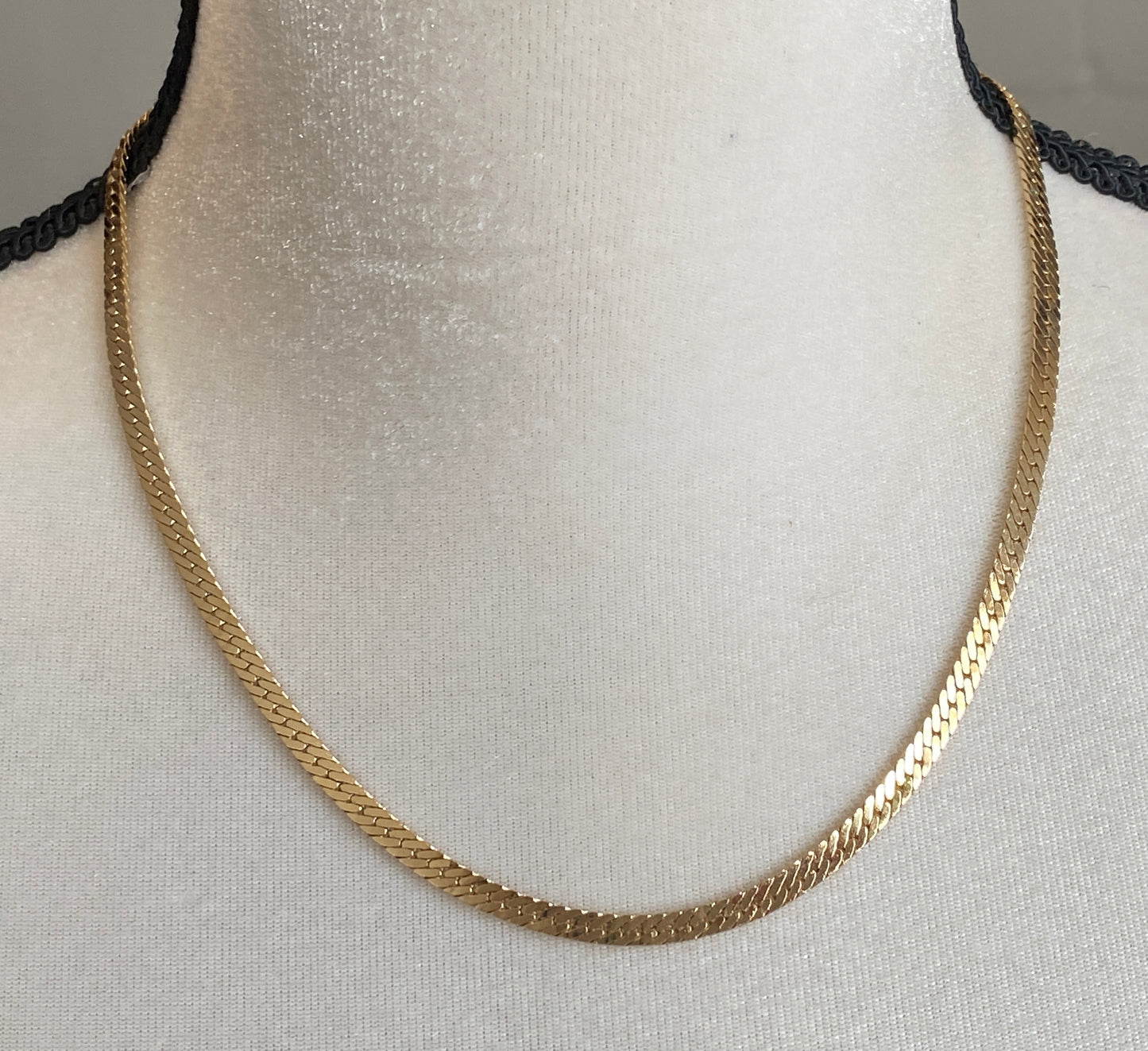 Vintage Gold Tone Fancy Metal Flat Chain Necklace