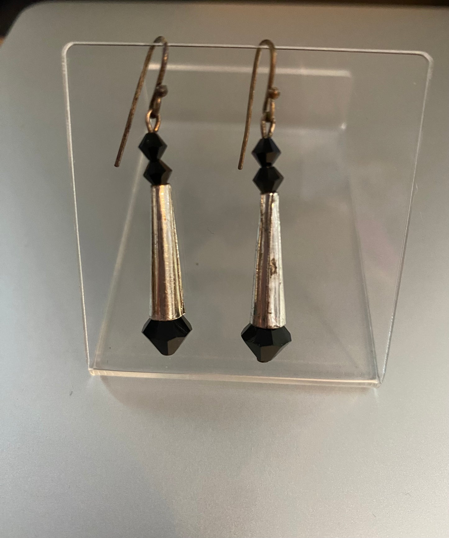 Vintage Black & Silver Tone Dangle Earrings